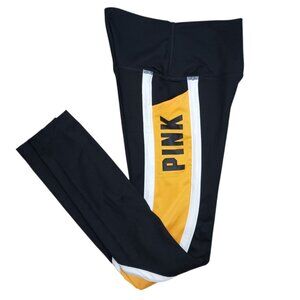 PINK Victorias Secret Ultimate Leggings Sz XS Black Yellow Yoga Pockets EUC